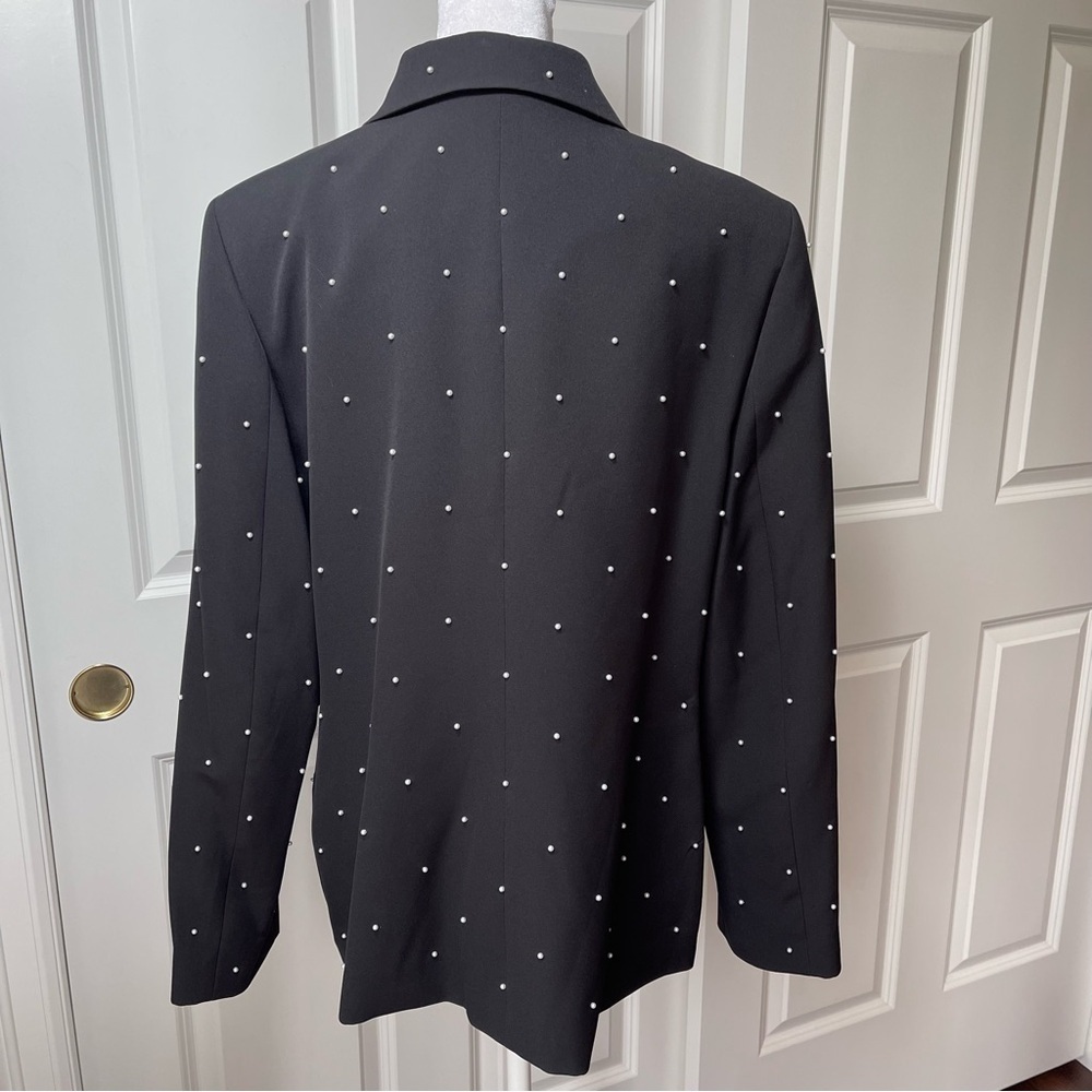 NWT Karl Lagerfeld Paris Pearl Embellished Black Blazer Single Button 14 - Picture 8 of 16